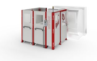 unirobot 2W pro - An automation cell with 2 trolleys for taking stacked workpieces.